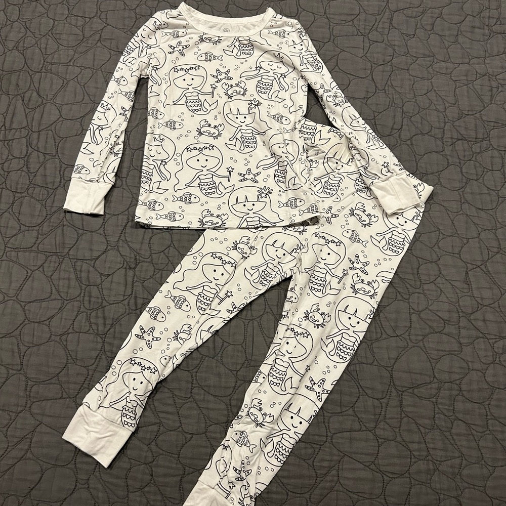 Color Me Colorable Mermaid Print Pajama Set - White